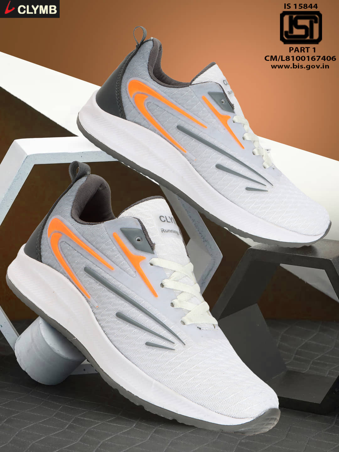 Clymb Light Grey Men's Sports Running Shoes - Sports Shoes | Buy online on ZillyBuy