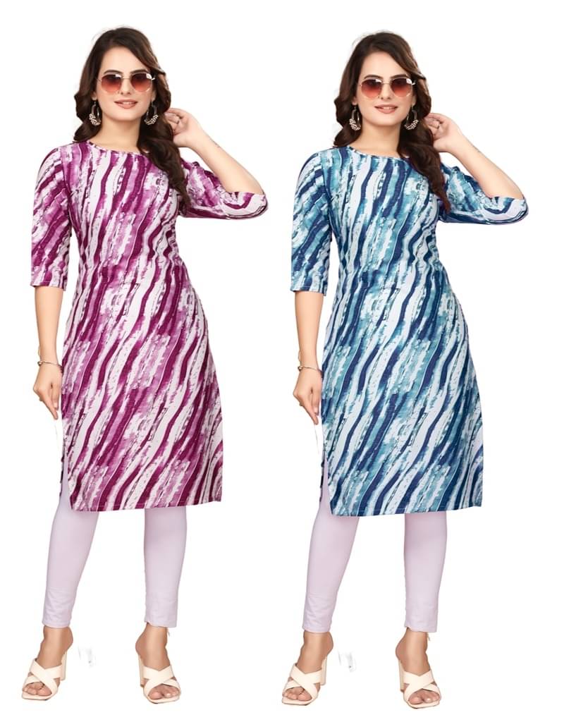     			DESIGNER DREAM Crepe Printed A-line Women's Kurti - Purple,Blue ( Pack of 2 )
