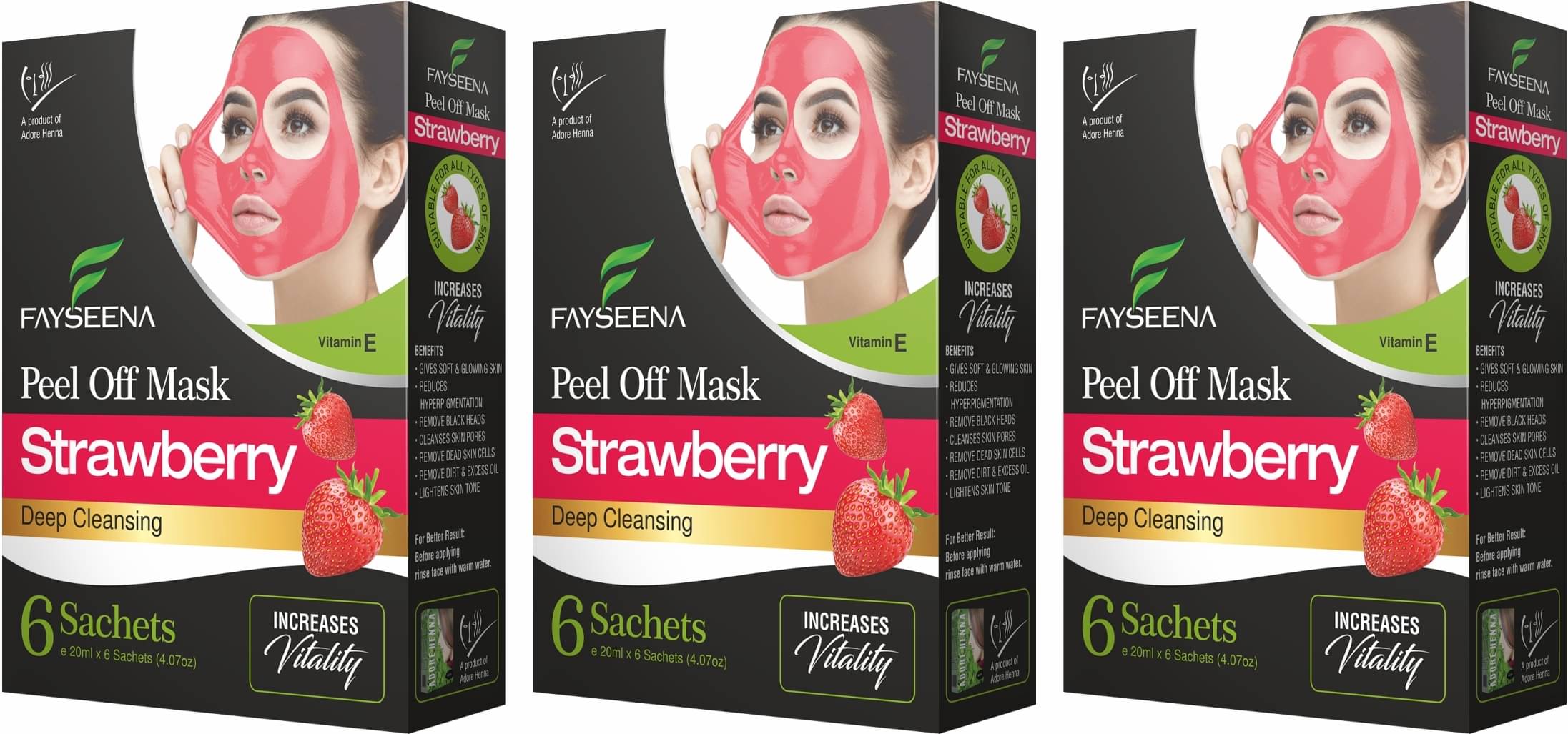     			Fayseena Strawberry Peel Off Mask, Deep Cleansing, Increases Vitality- 20ml(Pack Of 18)