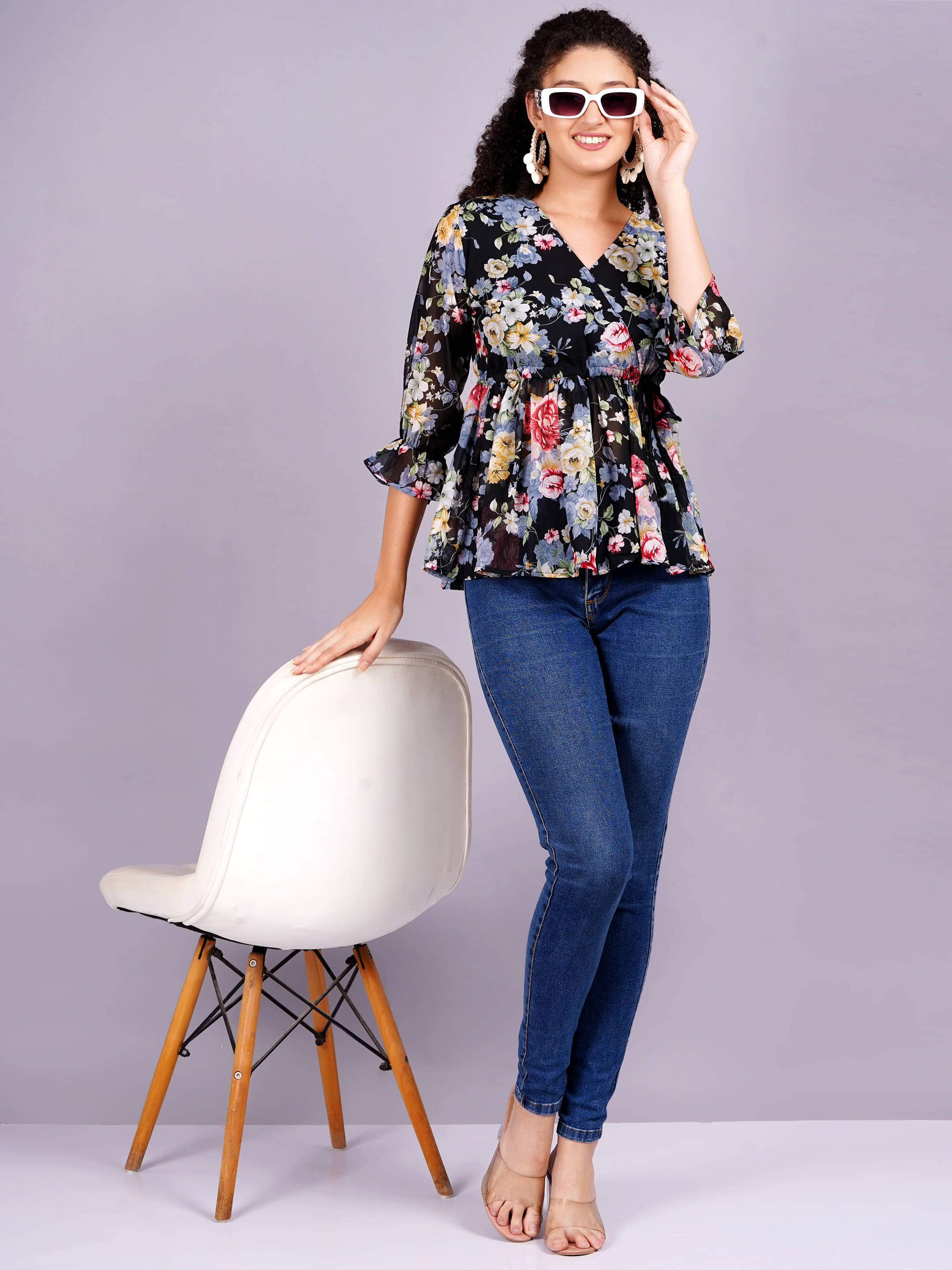 HIGHLIGHT FASHION EXPORT Women's Georgette Peplum Top ( Black ) HIGHLIGHT FASHION EXPORT Women's Georgette Peplum Top ( Black )