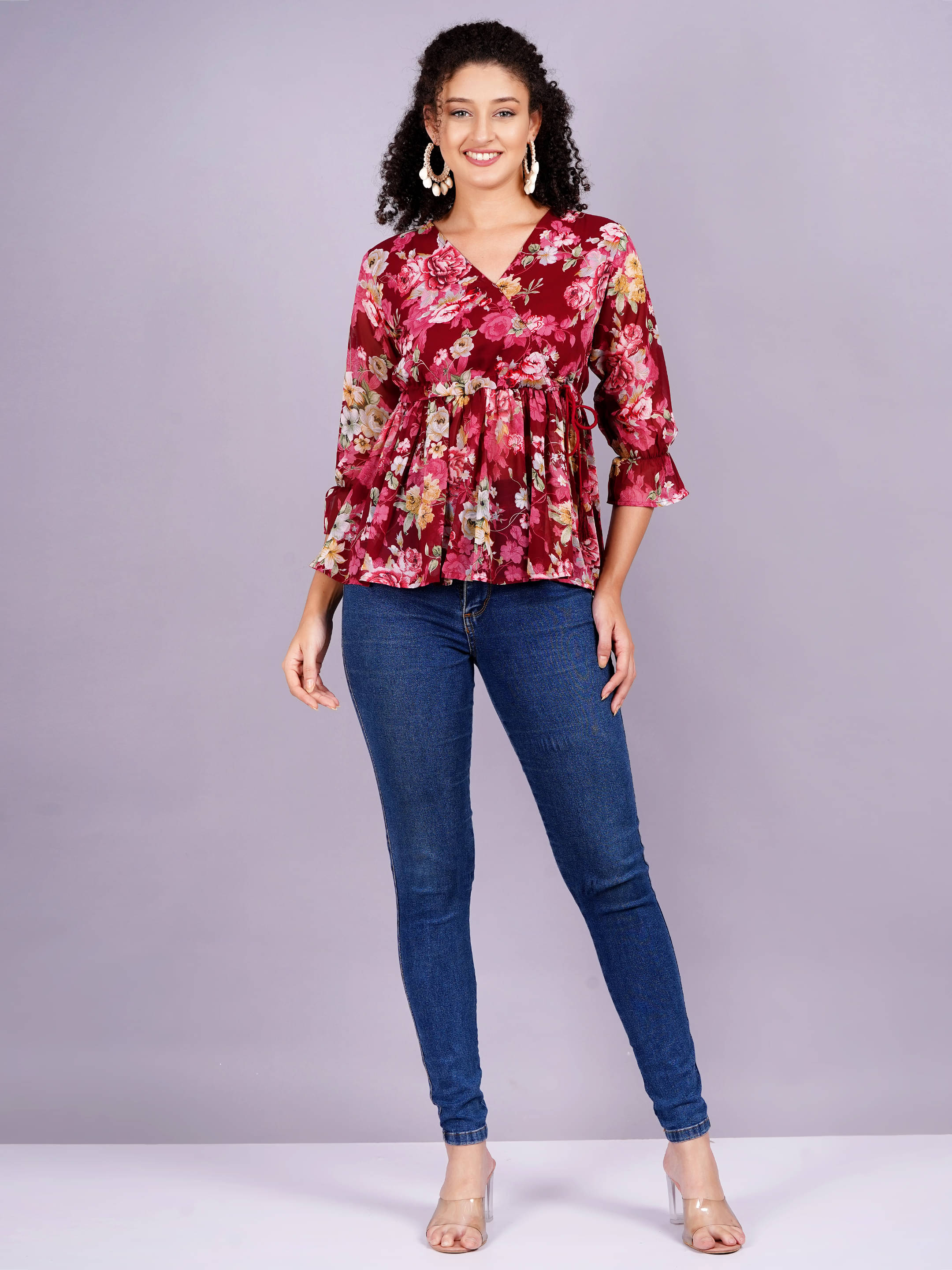 HIGHLIGHT FASHION EXPORT Women's Georgette Peplum Top ( Maroon ) HIGHLIGHT FASHION EXPORT Women's Georgette Peplum Top ( Maroon )