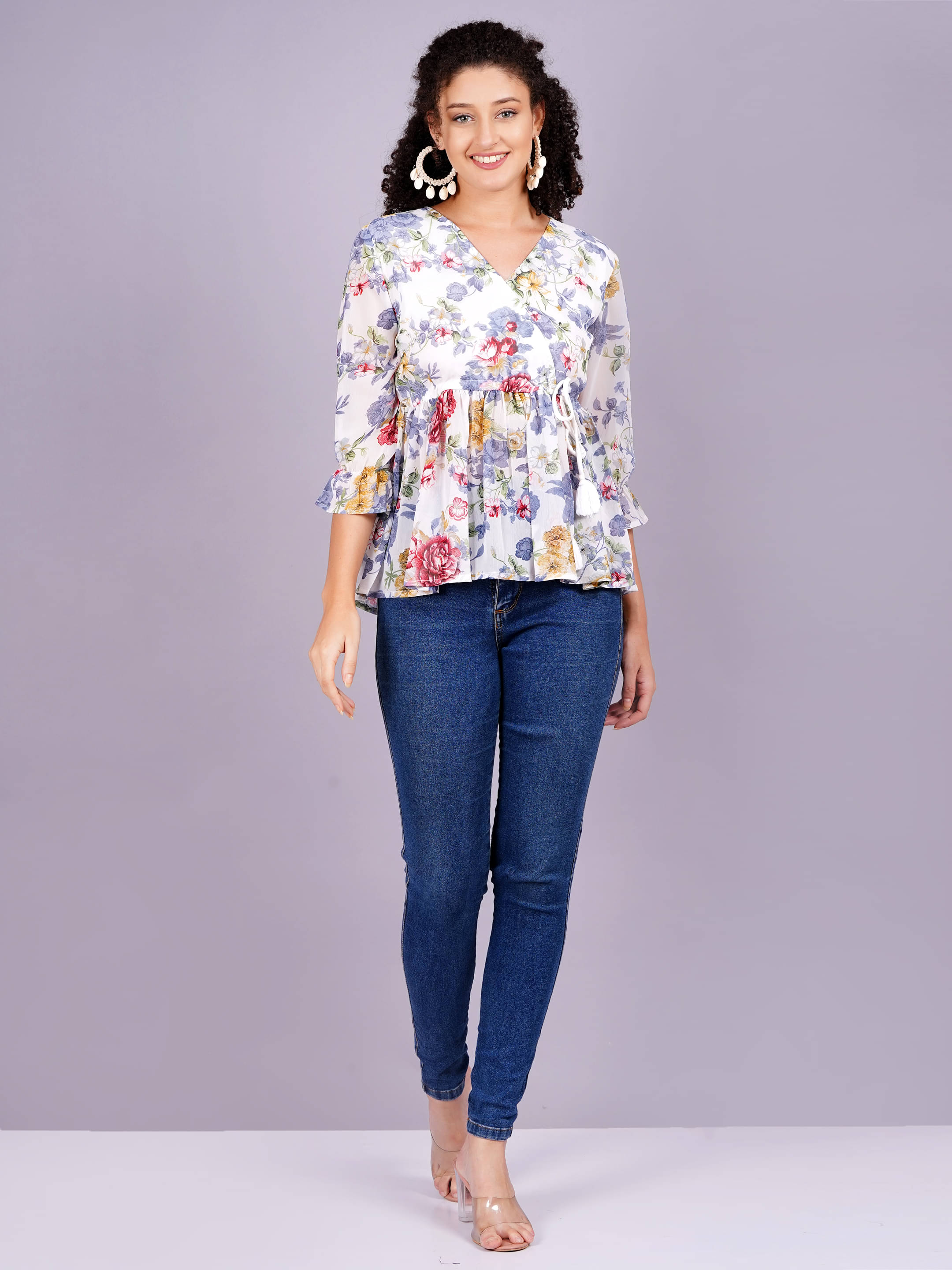 HIGHLIGHT FASHION EXPORT Women's Georgette Peplum Top ( White )     			HIGHLIGHT FASHION EXPORT Women's Georgette Peplum Top ( White )