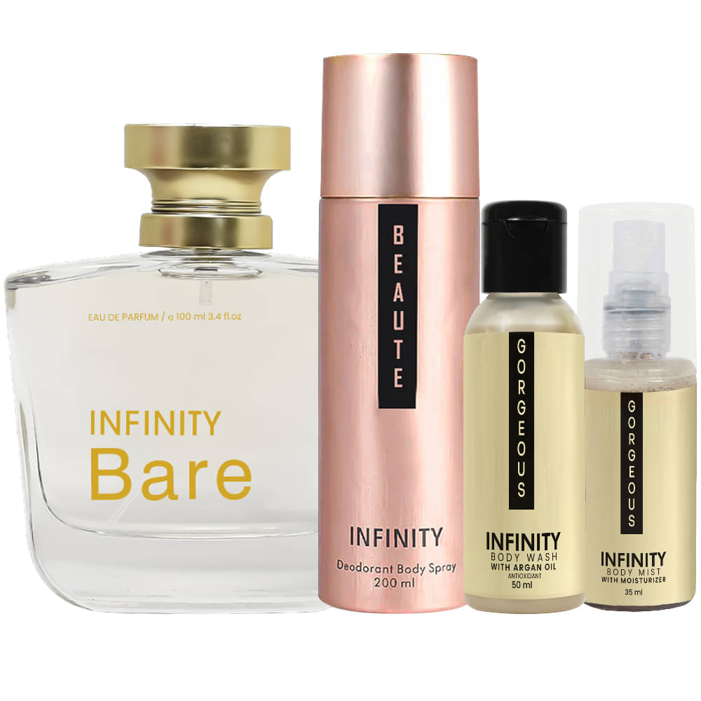     			Infinity Bare Perfume, Beaute Deodorant, Gorgeous Body Wash & Gorgeous Body Mist Long Lasting Pack of 4