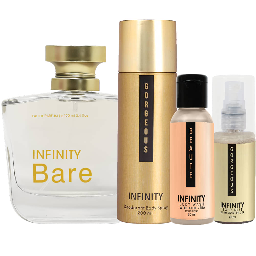     			Infinity Bare Perfume, Gorgeous Deodorant, Beaute Body Wash & Gorgeous Body Mist Long Lasting Pack of 4