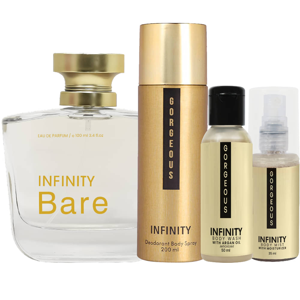     			Infinity Bare Perfume, Gorgeous Deodorant, Gorgeous Body Wash & Gorgeous Body Mist Long Lasting Pack of 4