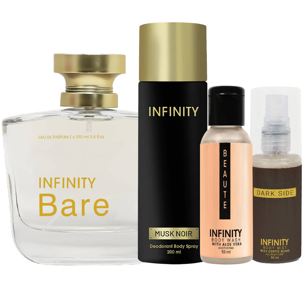     			Infinity Bare Perfume, Musk Noir Deodorant, Beaute Body Wash & Dark Side Body Mist Long Lasting Pack of 4