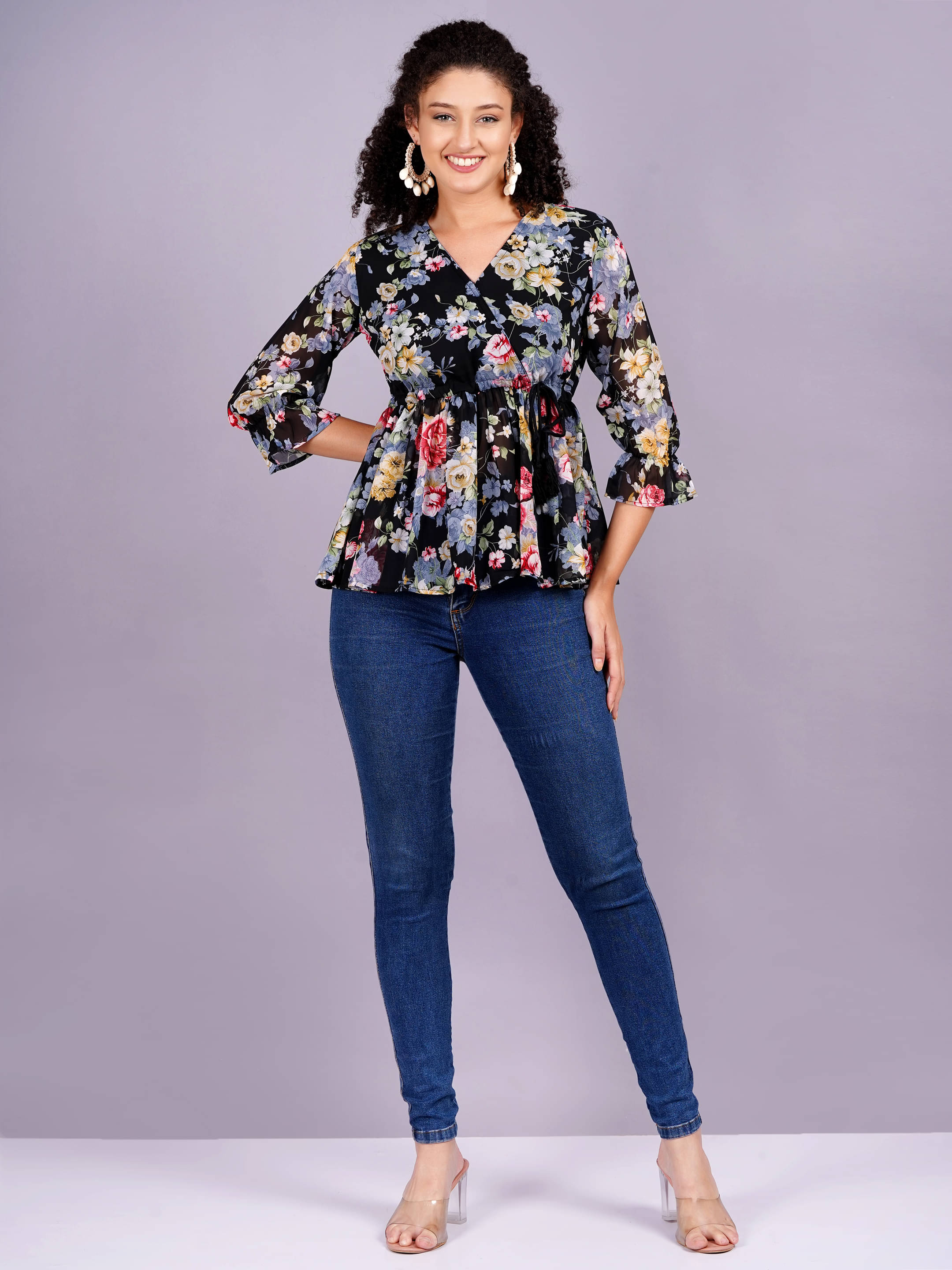     			JC4U Women's Georgette Peplum Top ( Black )