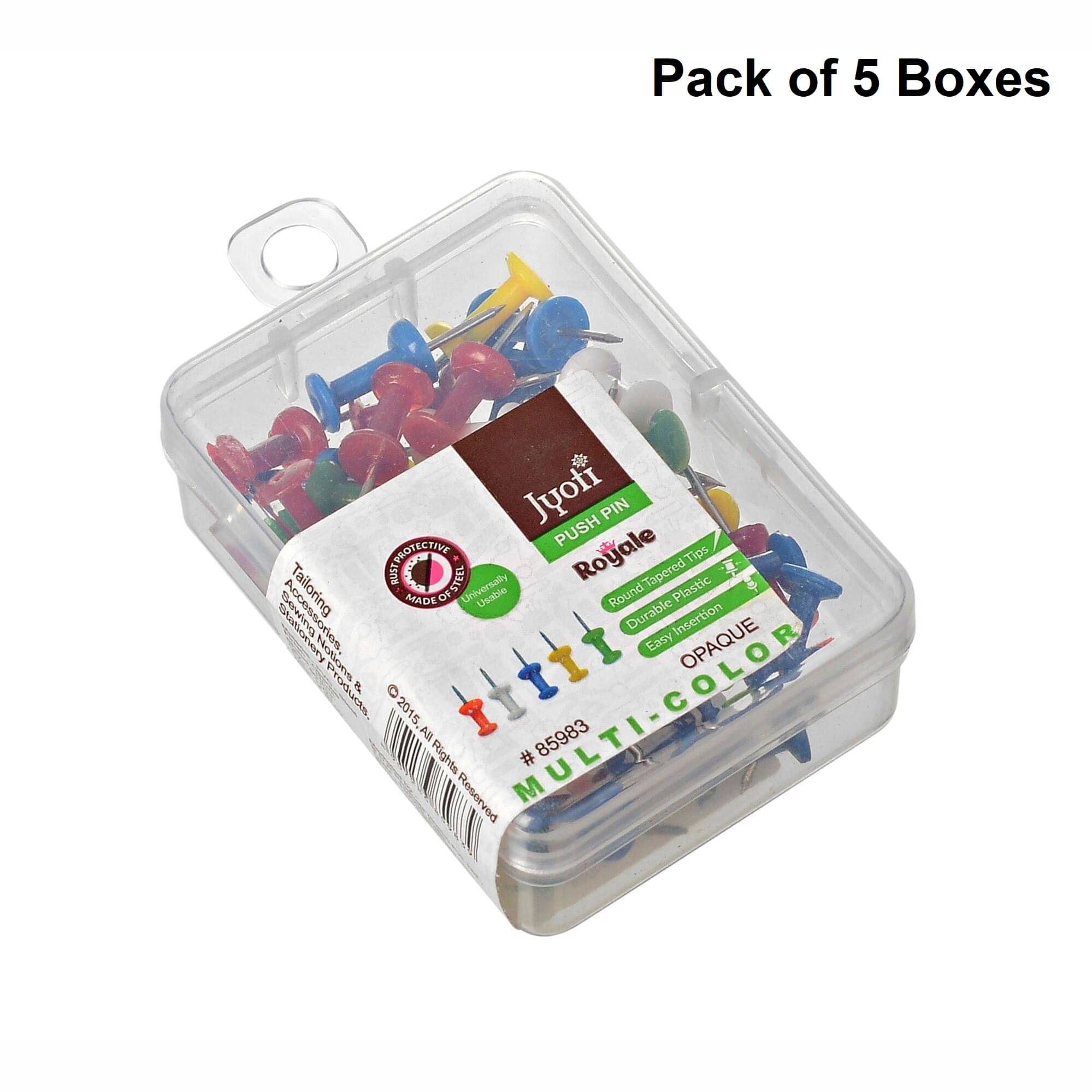     			Jyoti Push Pin (50 Pieces of Colored Head with Opaque Finish in a Plastic Box) Perfect for Pinning Up Documents, Notes, Photos, Posters, Bulletin Boards, Walls, Offices, and Schools - Pack of 5 Boxes