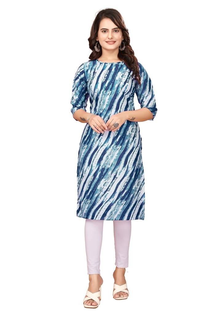 KHODAAL KRUPA CREATION Crepe Printed Straight Women's Kurti - Blue ( Pack of 1 ) KHODAAL KRUPA CREATION Crepe Printed Straight Women's Kurti - Blue ( Pack of 1 )