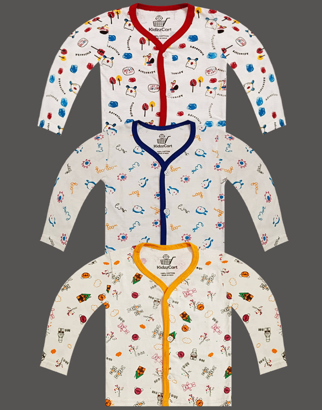 KidzzCart Pack of 3 Unisex for Baby Cotton T-Shirt ( Multi )