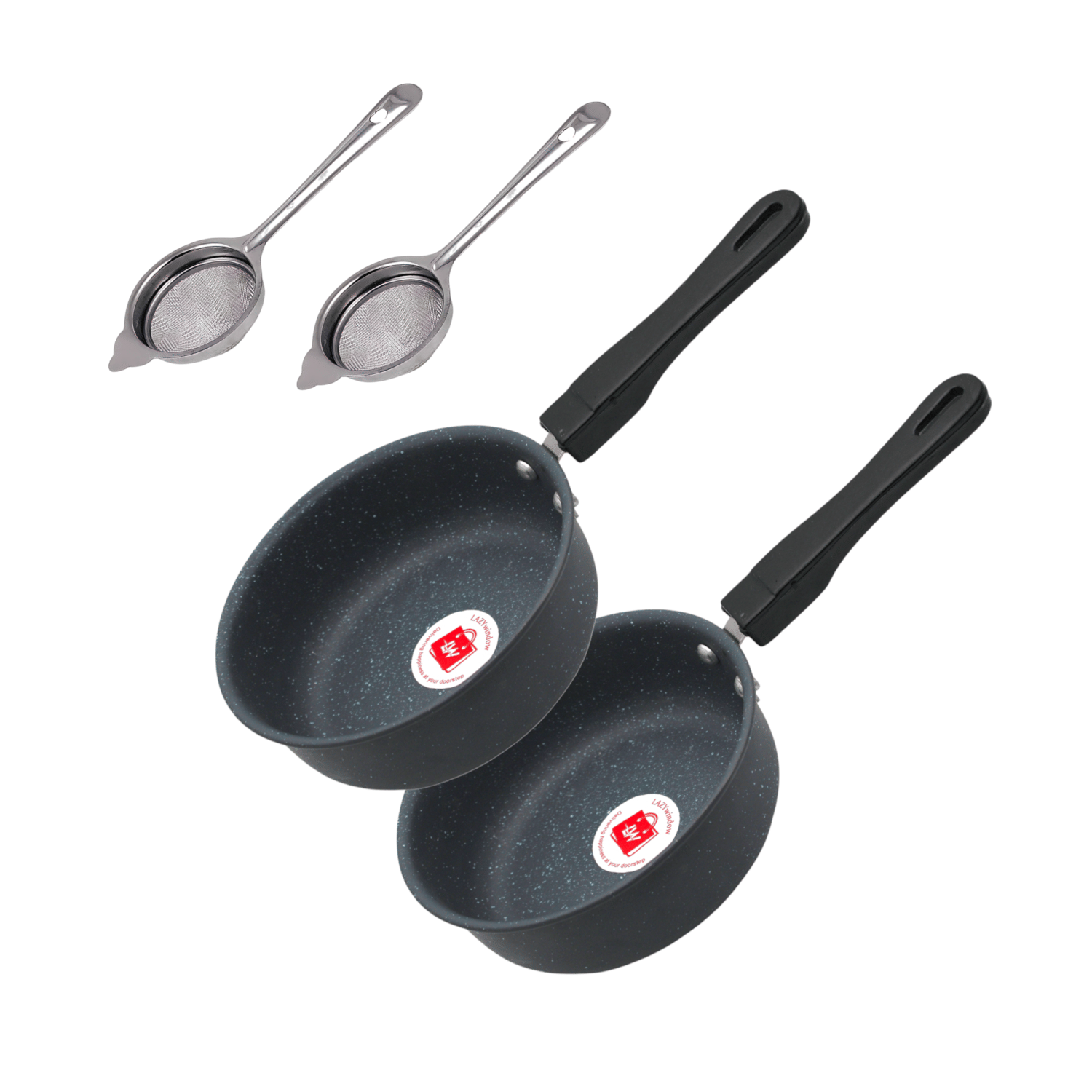     			LAZYWINDOW Pan & Tea Stainer Grey Hard Anodised Non-Stick Cookware Sets ( Set of 1 )