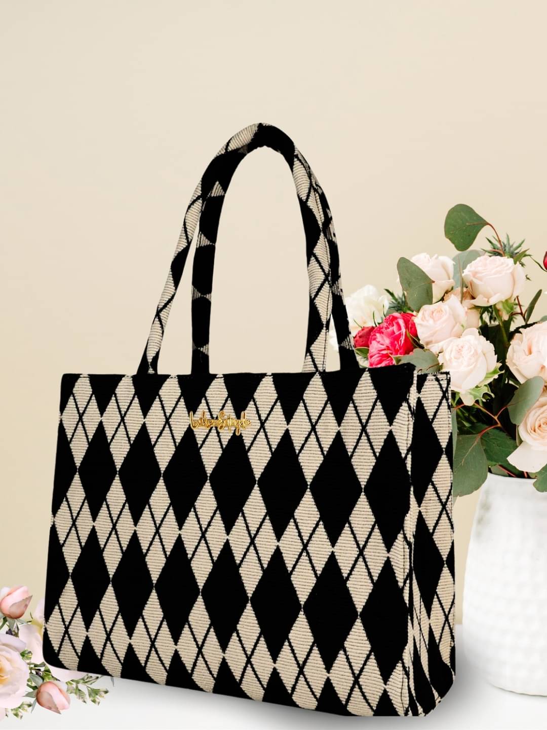     			LIKE STYLE Shoulder Bag Jute Set of 1 ( Black )