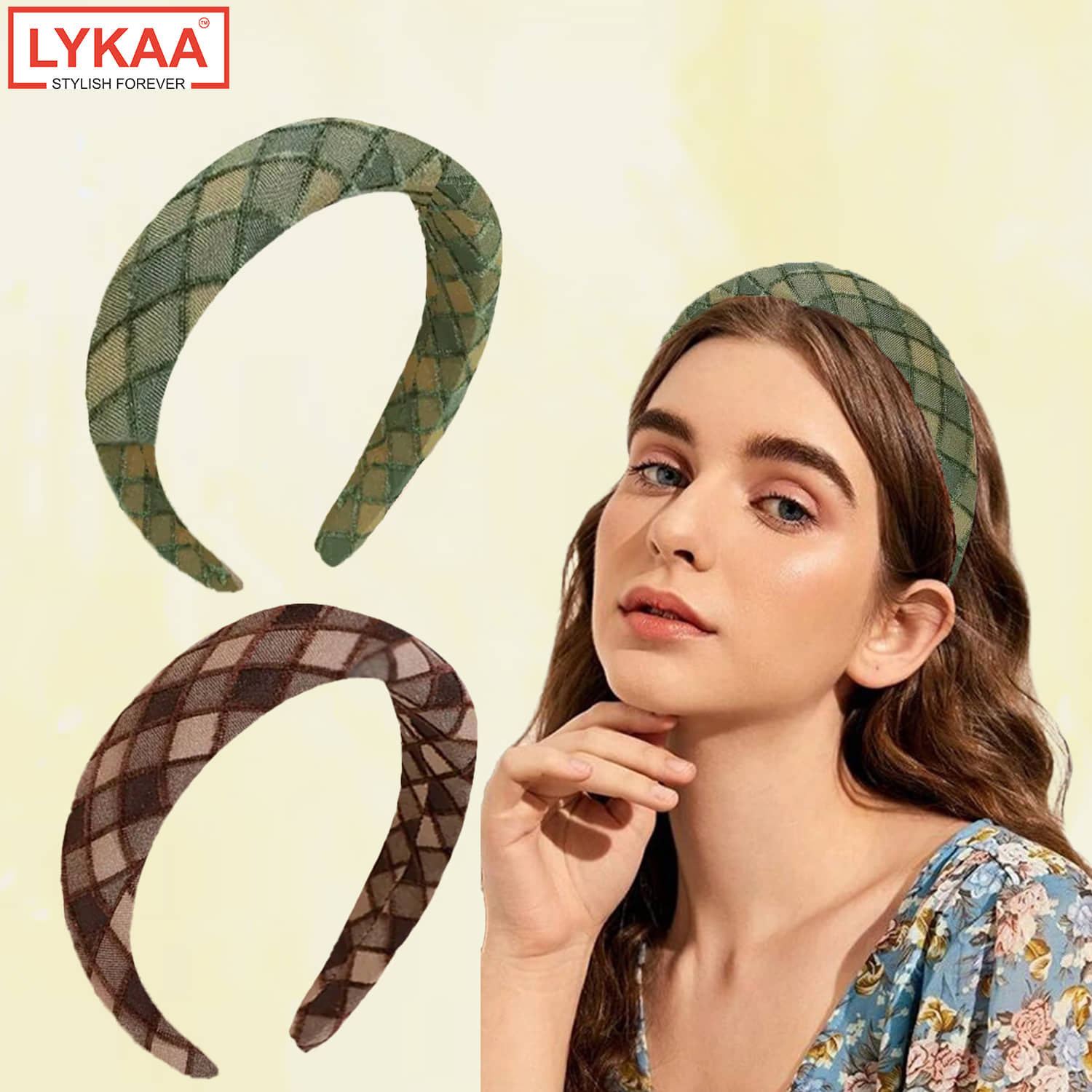 Lykaa Padded & Boho Headbands, Puffy Sponge Thick check printed Vintage Hair Accessories Pack Of 2 - Jewellery Sets | Buy online on ZillyBuy