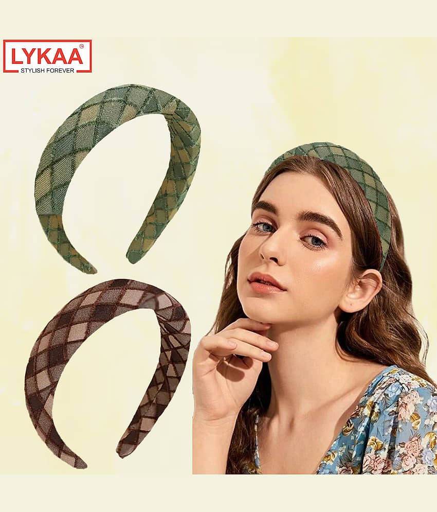 Lykaa Padded & Boho Headbands, Puffy Sponge Thick check printed Vintage Hair Accessories Pack Of 2 - Jewellery Sets | Buy online on ZillyBuy