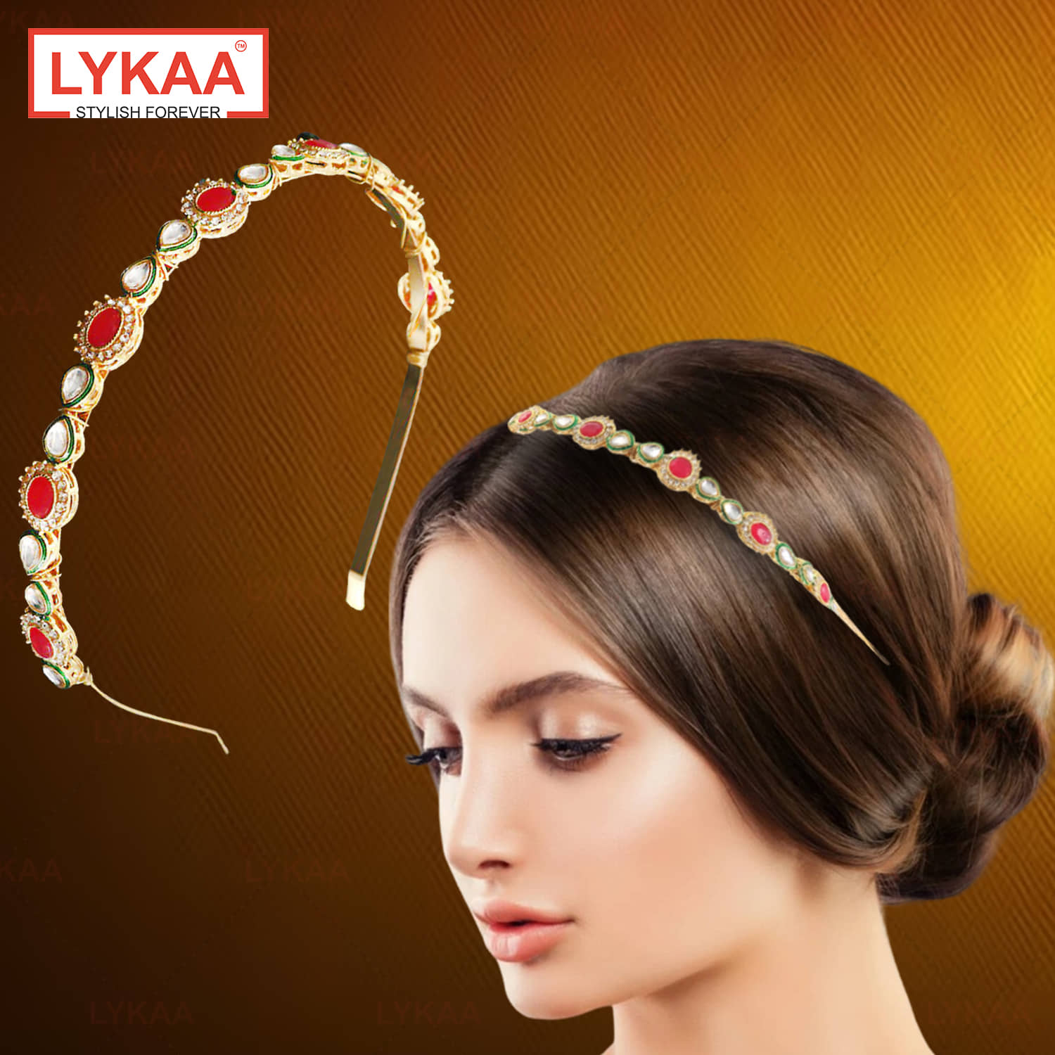 Lykaa Diamond Kundan Headband Elegant Tiara Indian Wedding Hair Accessories For Women - 1 Pcs - Jewellery Sets | Buy online on ZillyBuy