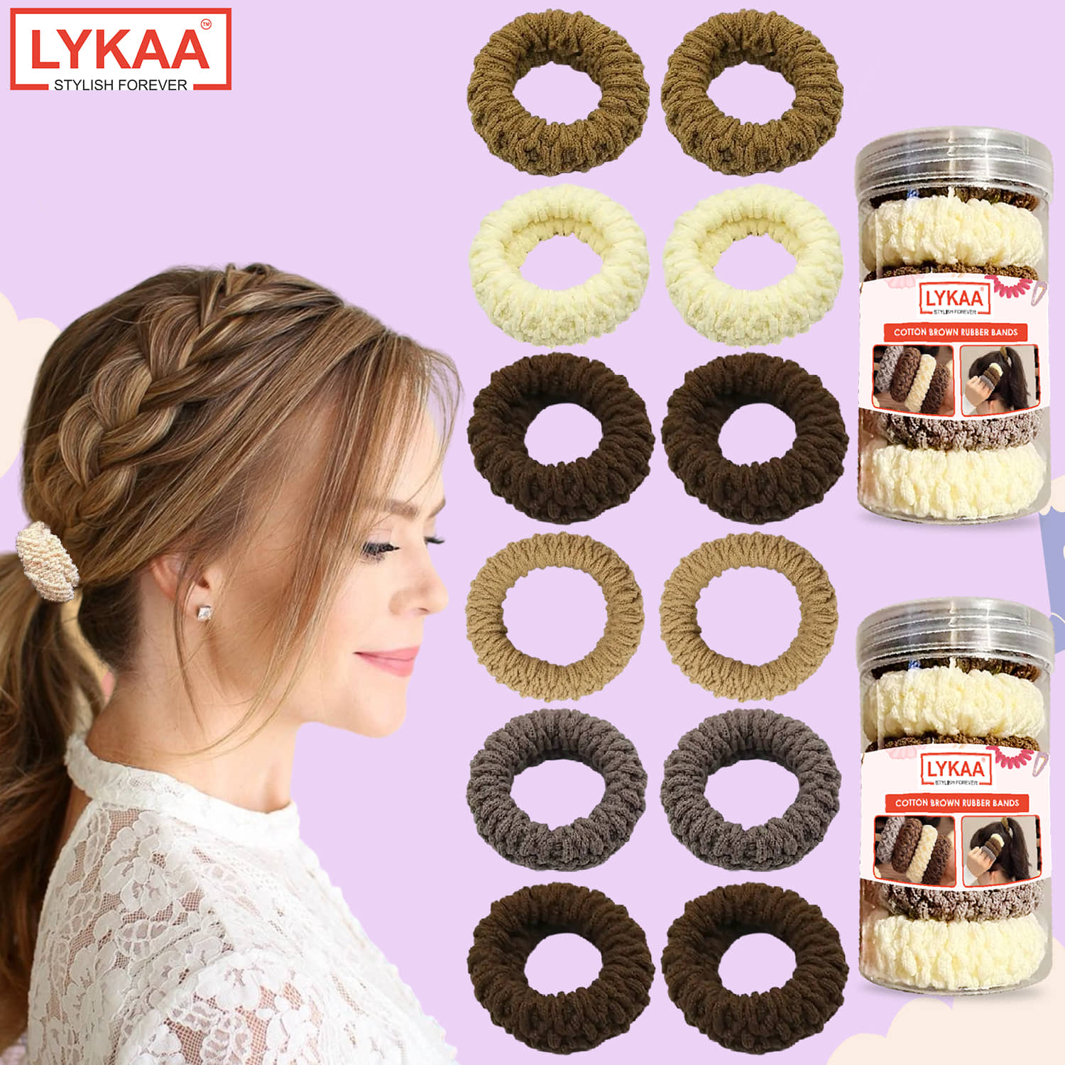 Lykaa Soft Cotton Stretchable rubber band hair ties ponytail holder Head band For Women -12 Pcs - Jewellery Sets | Buy online on ZillyBuy