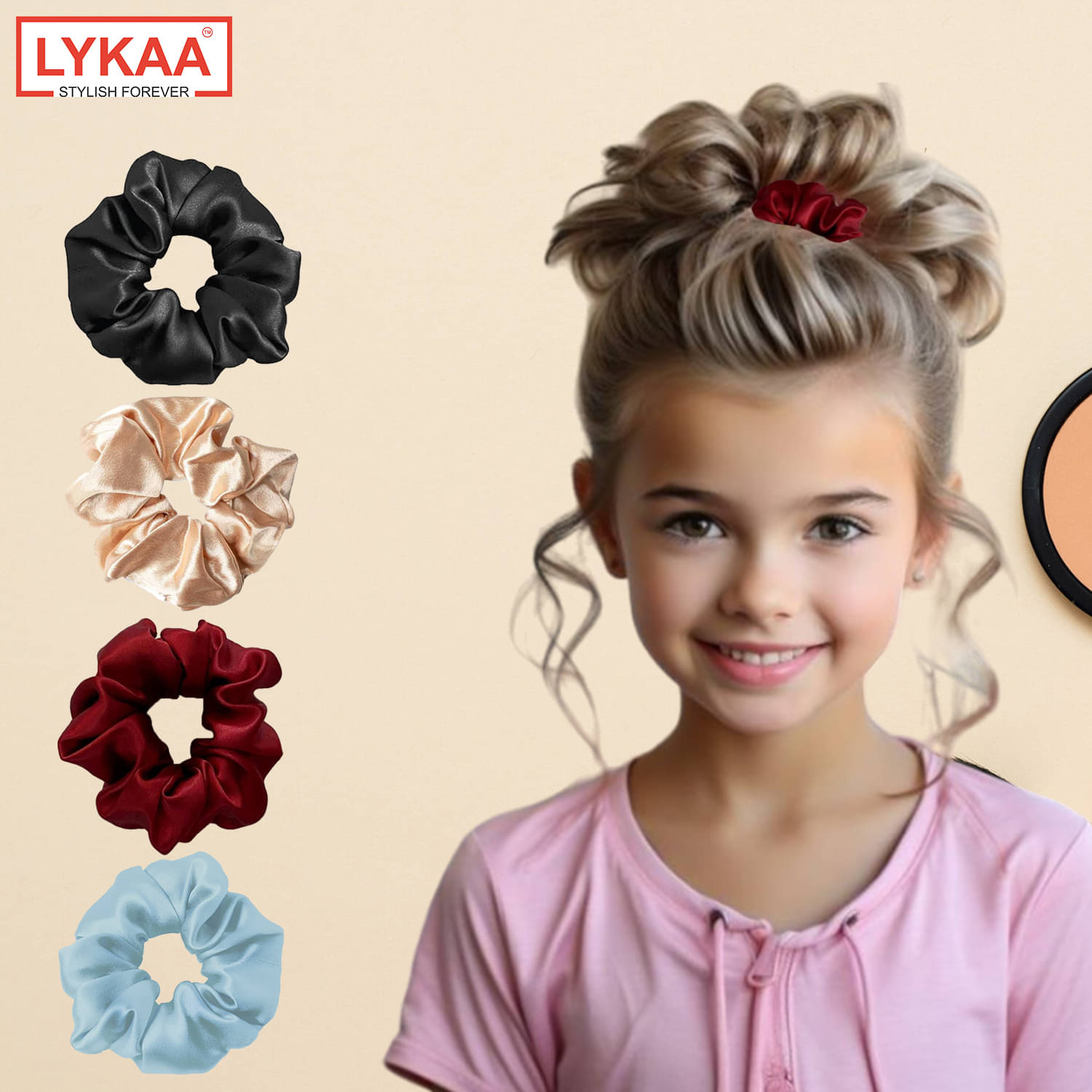     			Lykaa Premium Silk Satin Scrunchies Elastic Hair Bands Ponytails holder for Women 4 Pcs (Multicolor)