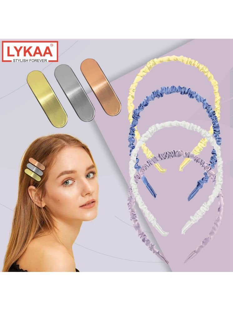 Lykaa Satin Hair Band With Tic Tac Non-Slip Metal Trendy Hair Clip Shimmer Metal for Girls - 7 Pcs - Jewellery Sets | Buy online on ZillyBuy