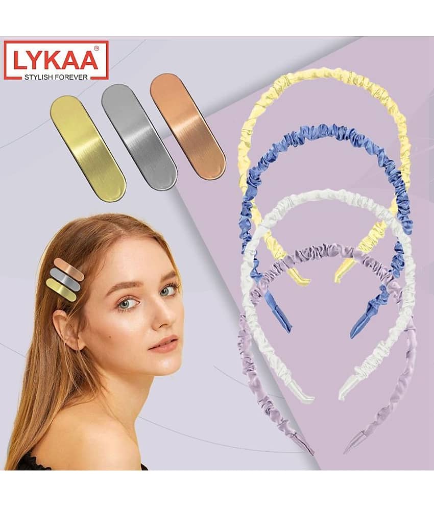 Lykaa Satin Hair Band With Tic Tac Non-Slip Metal Trendy Hair Clip Shimmer Metal for Girls - 7 Pcs - Jewellery Sets | Buy online on ZillyBuy