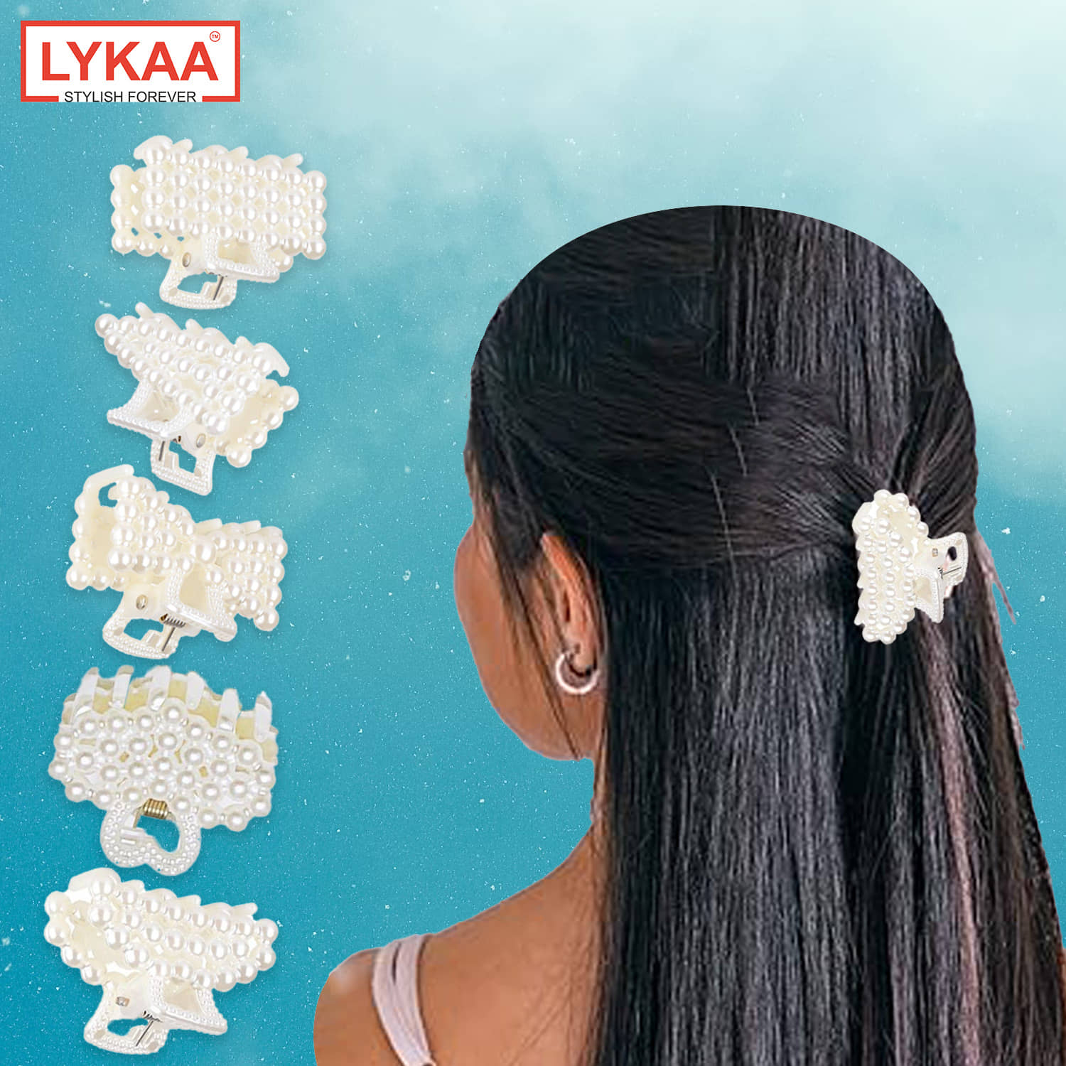 Lykaa Stylish Fancy White Pearl Hair Claw Fashionable Clip Clutcher Hair For Women & Girls 5Pcs - Jewellery Sets | Buy online on ZillyBuy