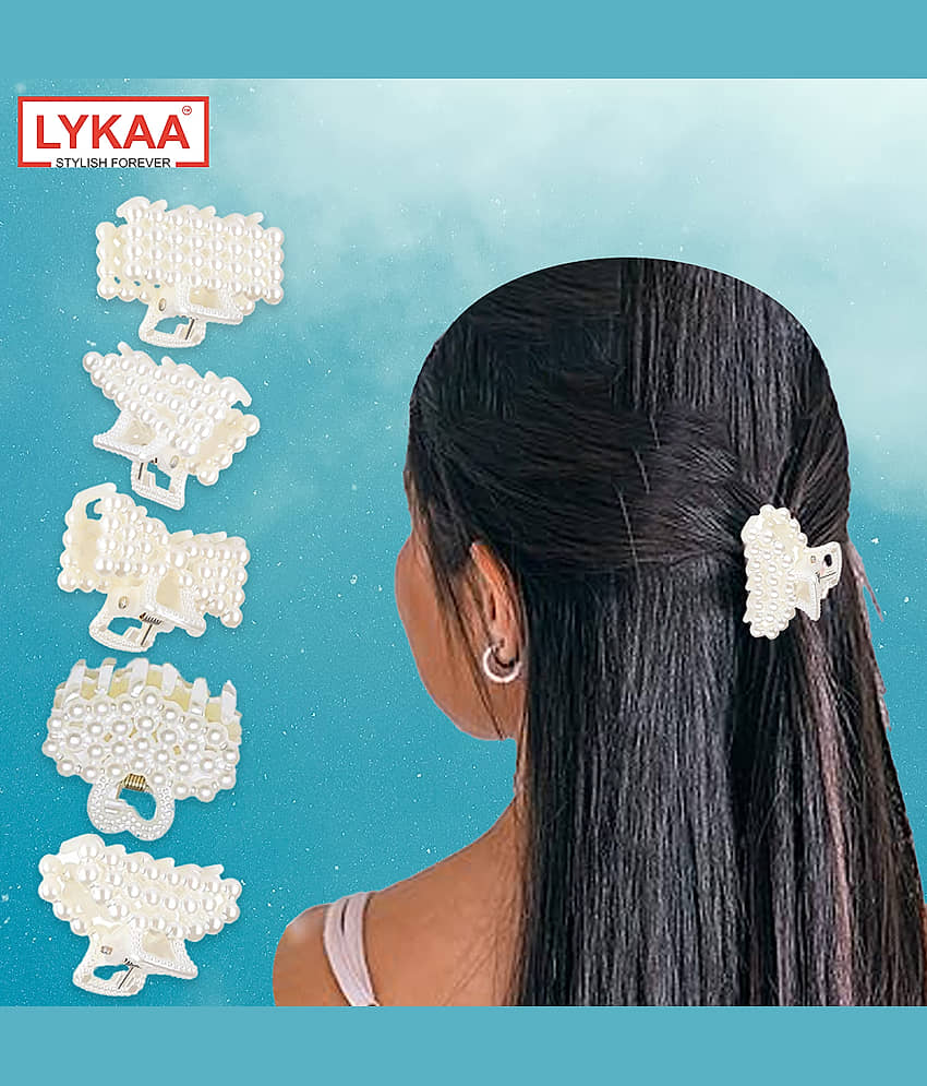 Lykaa Stylish Fancy White Pearl Hair Claw Fashionable Clip Clutcher Hair For Women & Girls 5Pcs - Jewellery Sets | Buy online on ZillyBuy