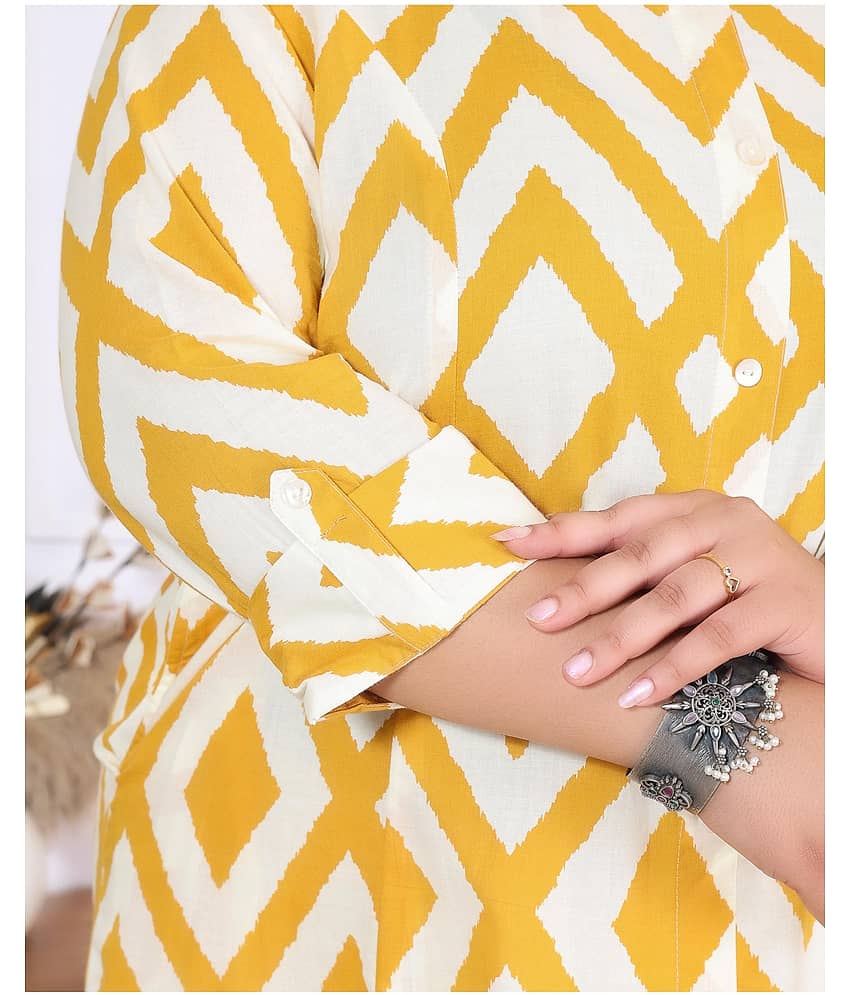 Label Flavia Women Cotton Printed A-line Kurti ( Yellow ) - Kurtis, Tunics | Buy online on ZillyBuy