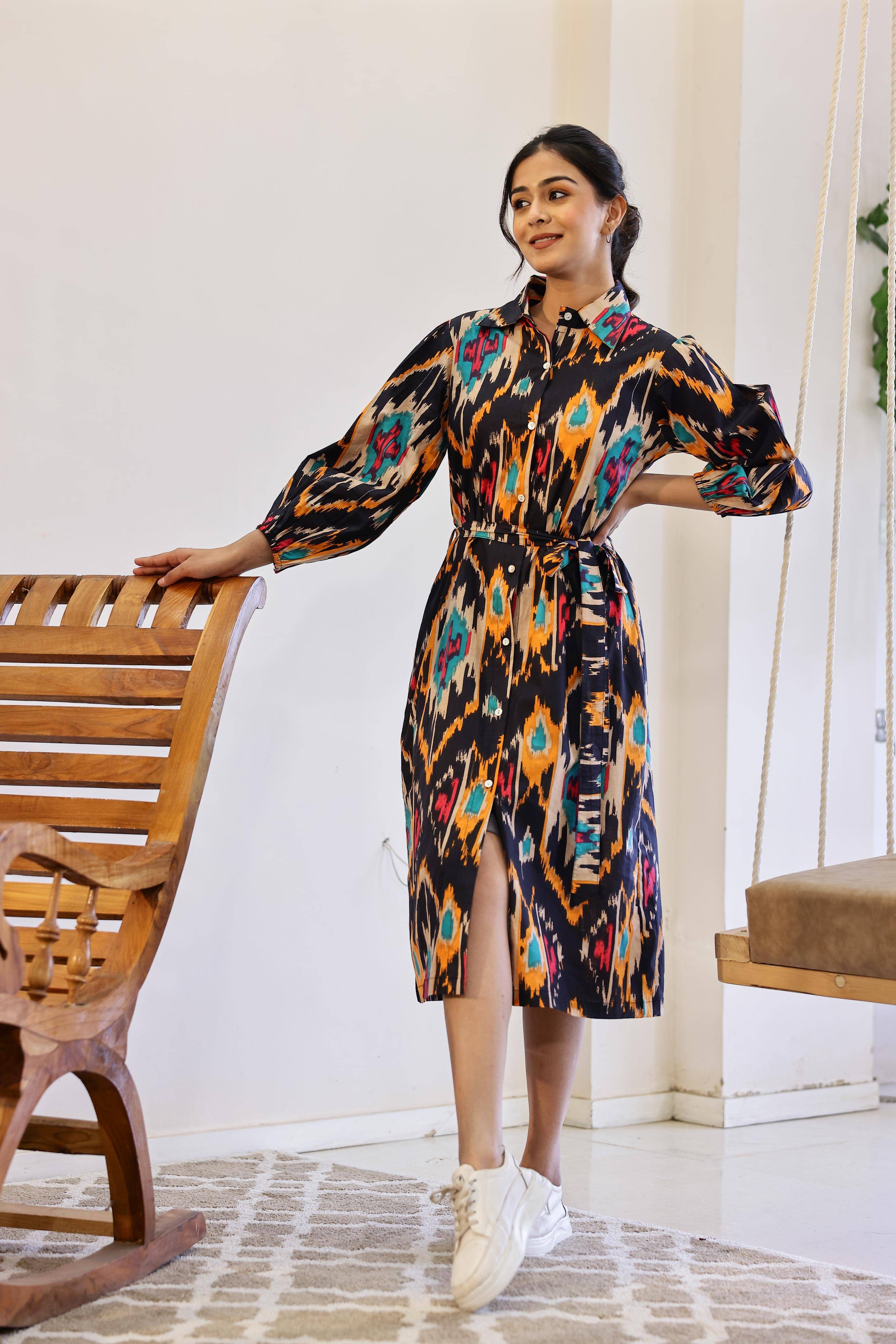     			Label Flavia Women Cotton Printed Shirt Dress ( Multicolor )