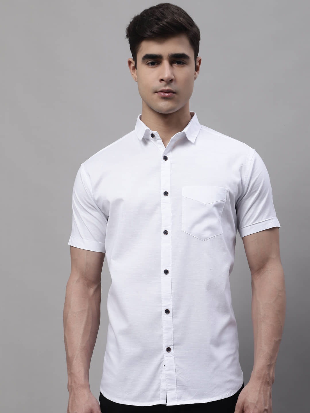 MAJESTIC MAN 100% Cotton Slim Fit Solids Half Sleeves Men's Casual Shirt - White ( Pack of 1 )