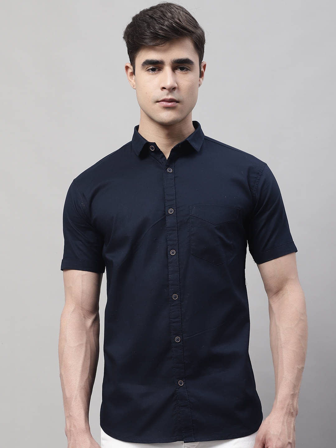     			MAJESTIC MAN 100% Cotton Slim Fit Solids Half Sleeves Men's Casual Shirt - Navy ( Pack of 1 )