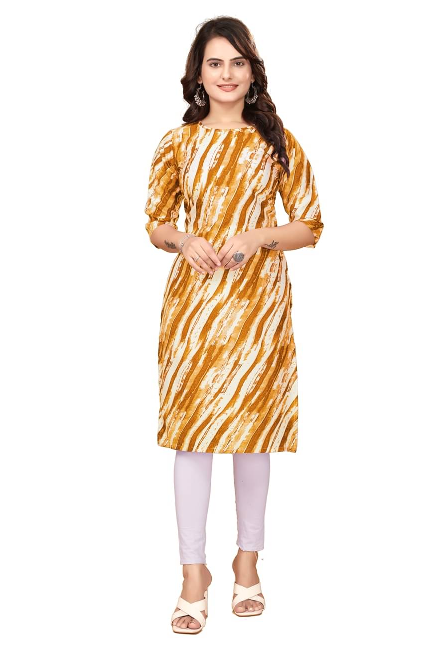     			MELDI KRUPA Crepe Printed Straight Women's Kurti - Yellow ( Pack of 1 )