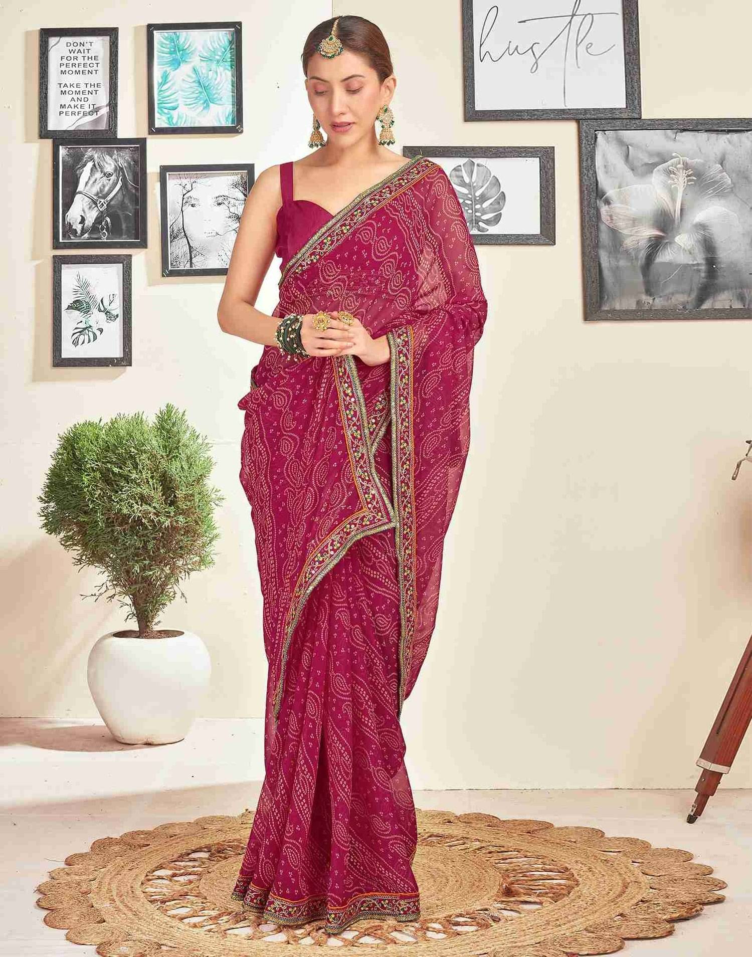 Nandini Creation Chiffon Printed Saree With Unstitched Blouse Piece ( Pink ) Nandini Creation Chiffon Printed Saree With Unstitched Blouse Piece ( Pink )