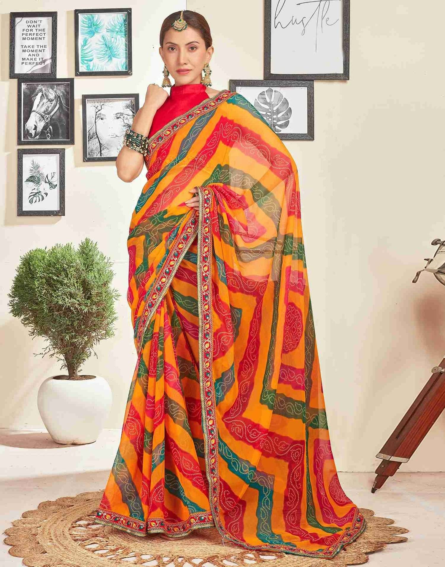     			Nandini Creation Chiffon Printed Saree With Unstitched Blouse Piece ( Multicolour )
