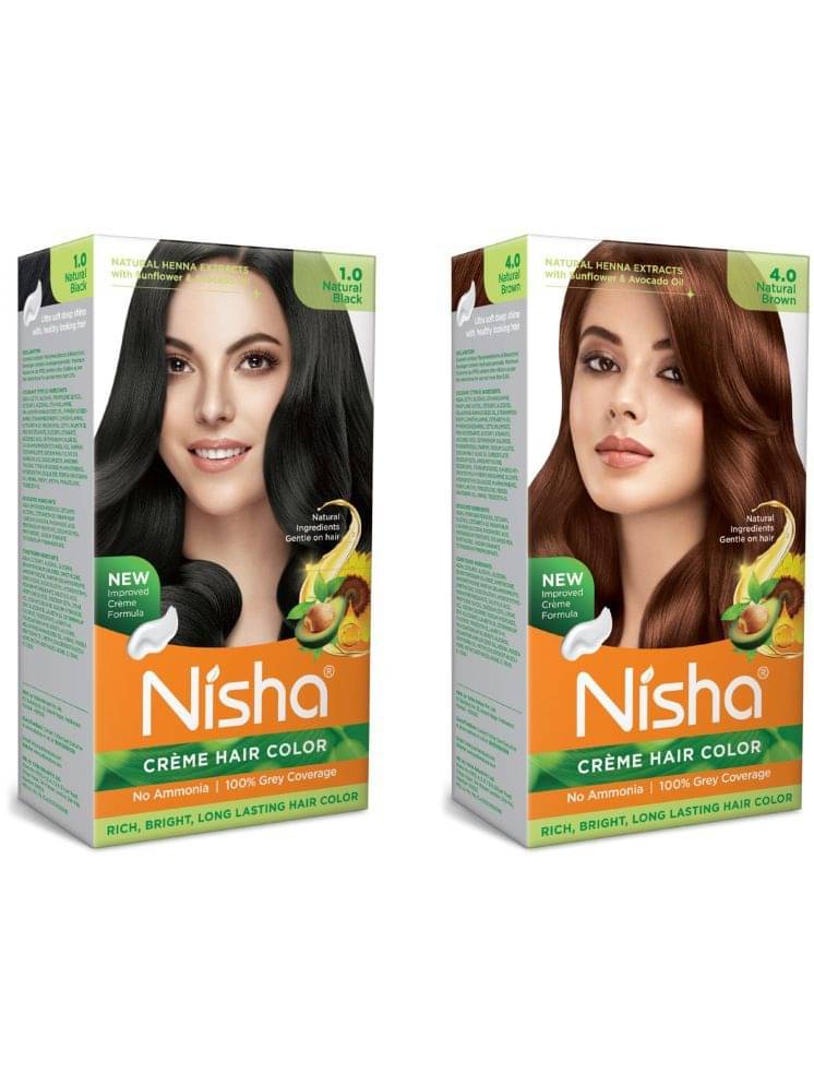     			Nisha Creme Hair Color Combo Pack Natural Black and Natural Brown - 120g, Ammonia Free Permanent Hair Colour