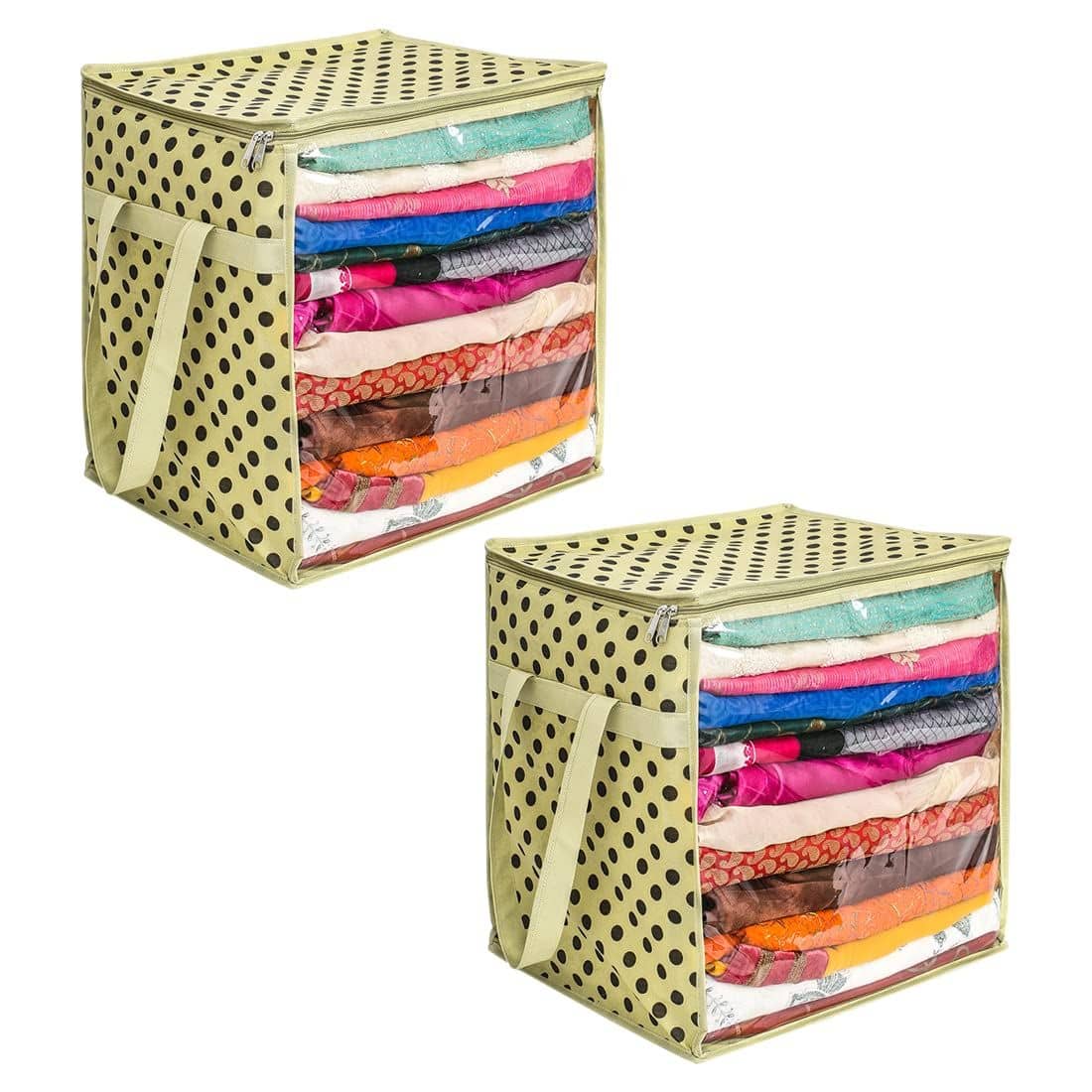 PrettyKrafts XL Saree Cover/sari organizer with handles and transparent front (15 * 12 * 15 In), Pack of 2 - Handbags | Buy online on ZillyBuy