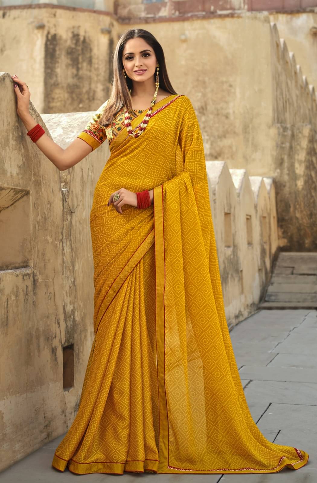 BLEESBURY Chiffon Printed Saree With Unstitched Blouse Piece ( Yellow ) BLEESBURY Chiffon Printed Saree With Unstitched Blouse Piece ( Yellow )