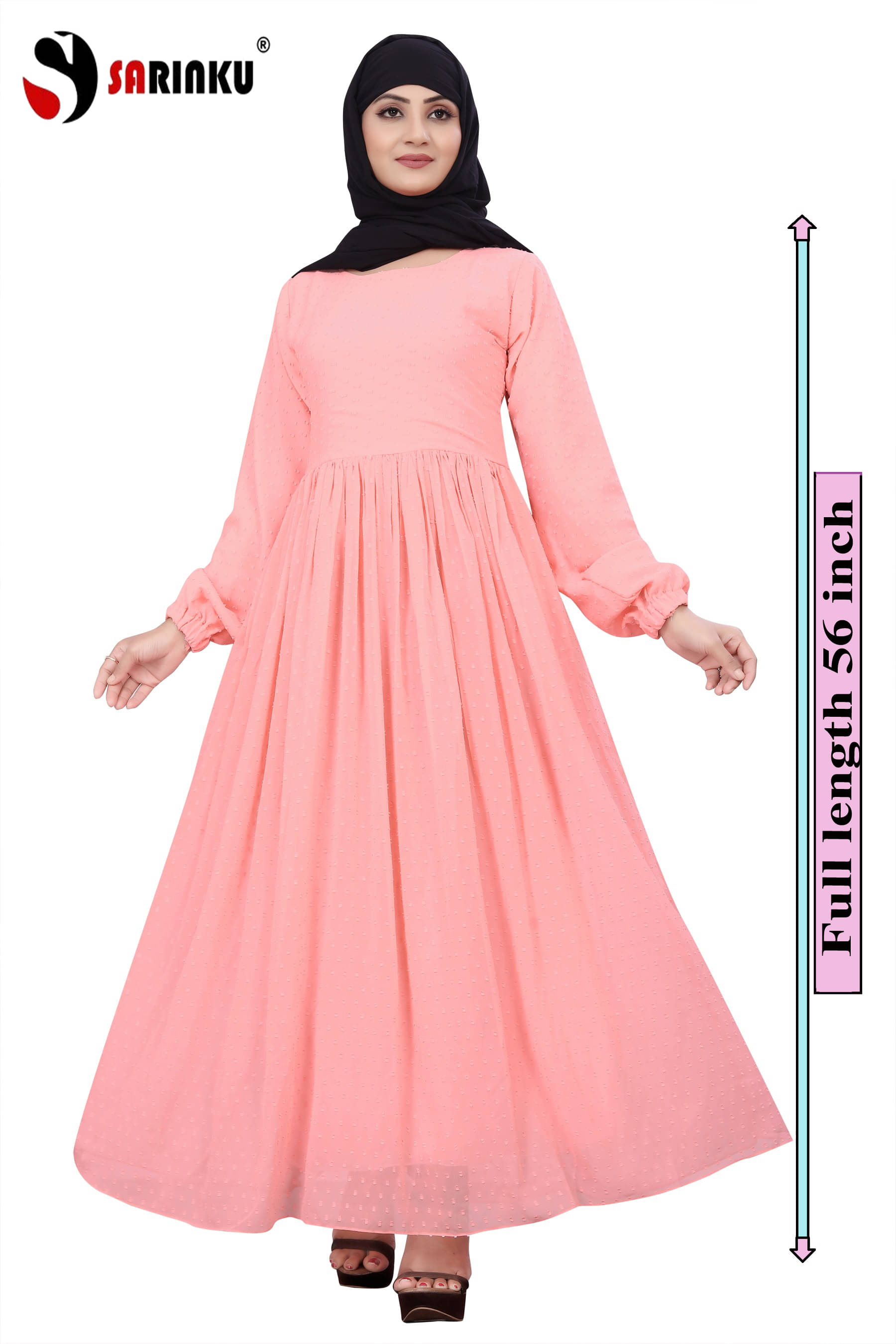     			SARINKU Peach Georgette Stitched Burqas without Hijab - Single