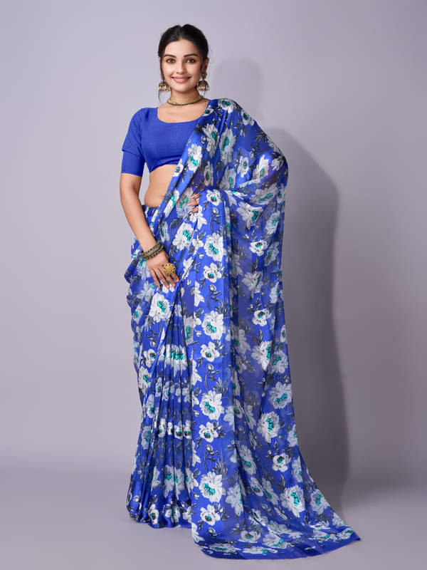 Sanjana Silk Georgette Printed Saree With Unstitched Blouse Piece ( Indigo )     			Sanjana Silk Georgette Printed Saree With Unstitched Blouse Piece ( Indigo )