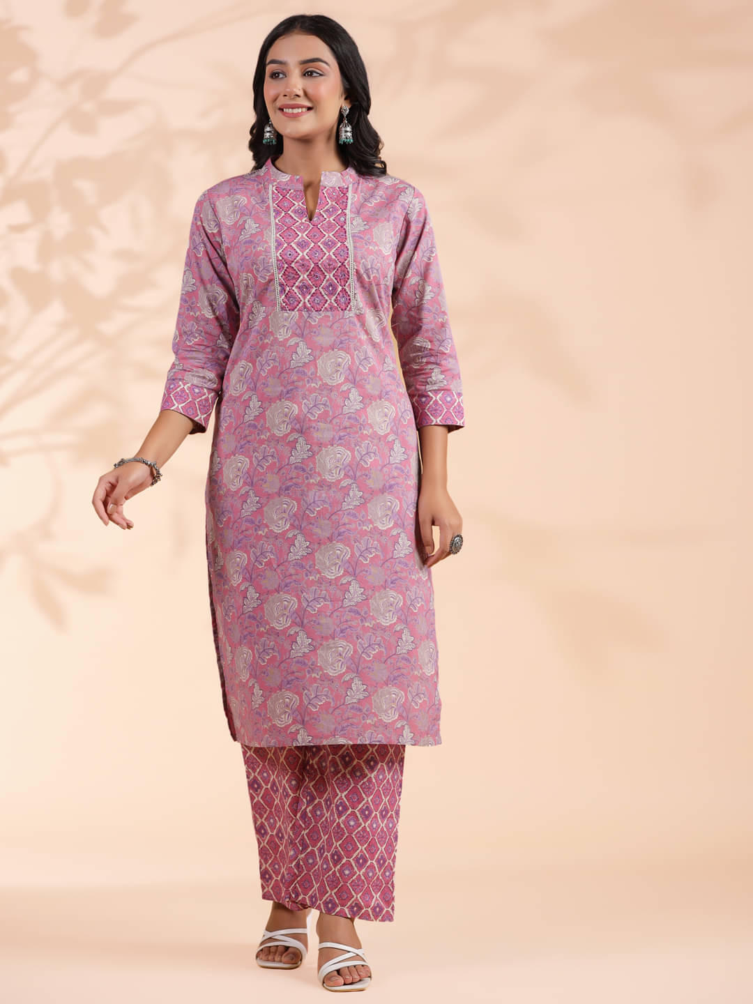Vbuyz Cotton Printed Kurti With Palazzo Women's Stitched Salwar Suit - Pink ( Pack of 1 )     			Vbuyz Cotton Printed Kurti With Palazzo Women's Stitched Salwar Suit - Pink ( Pack of 1 )