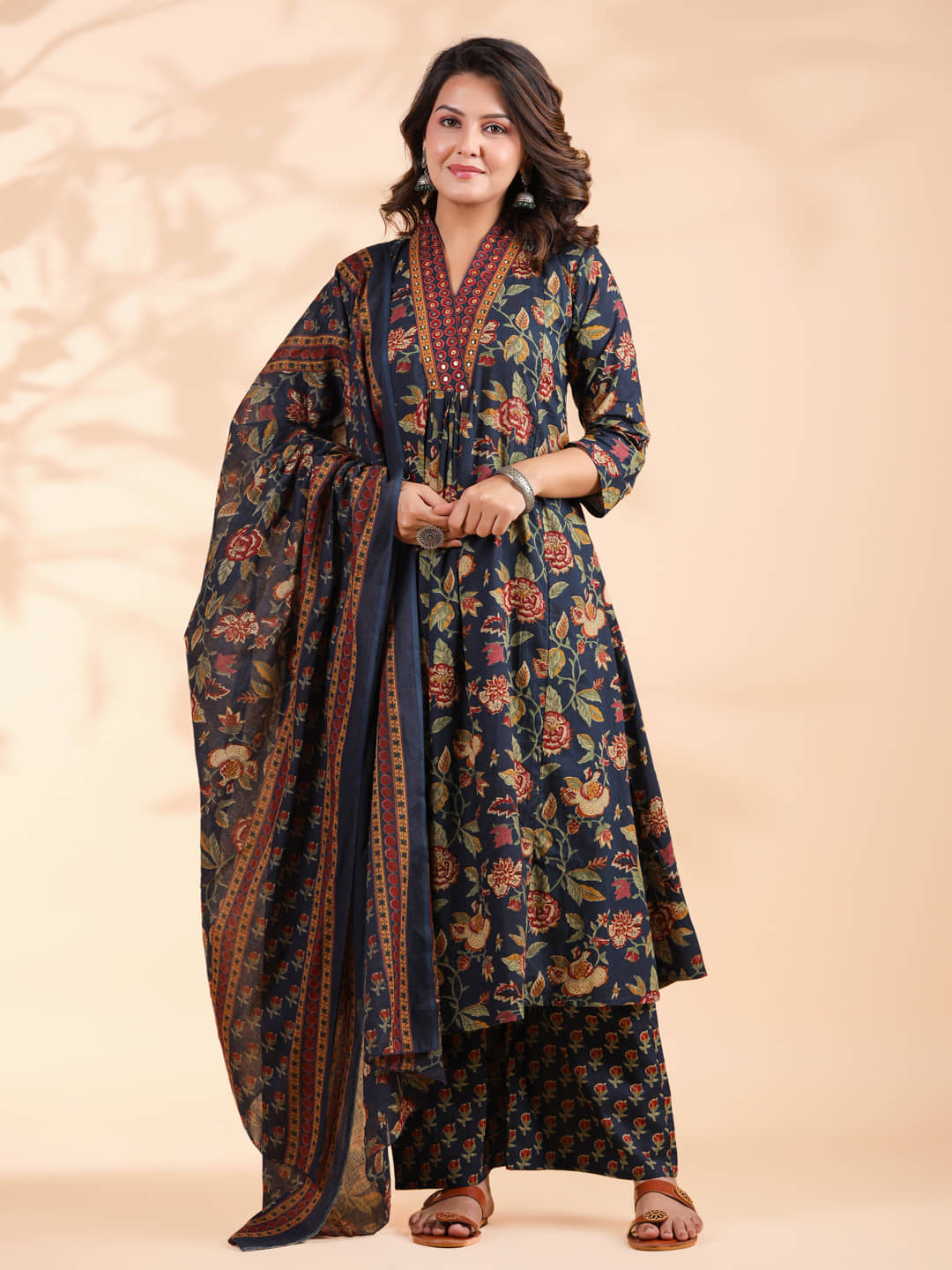 Vbuyz Cotton Printed Kurti With Palazzo Women's Stitched Salwar Suit - Blue ( Pack of 1 )