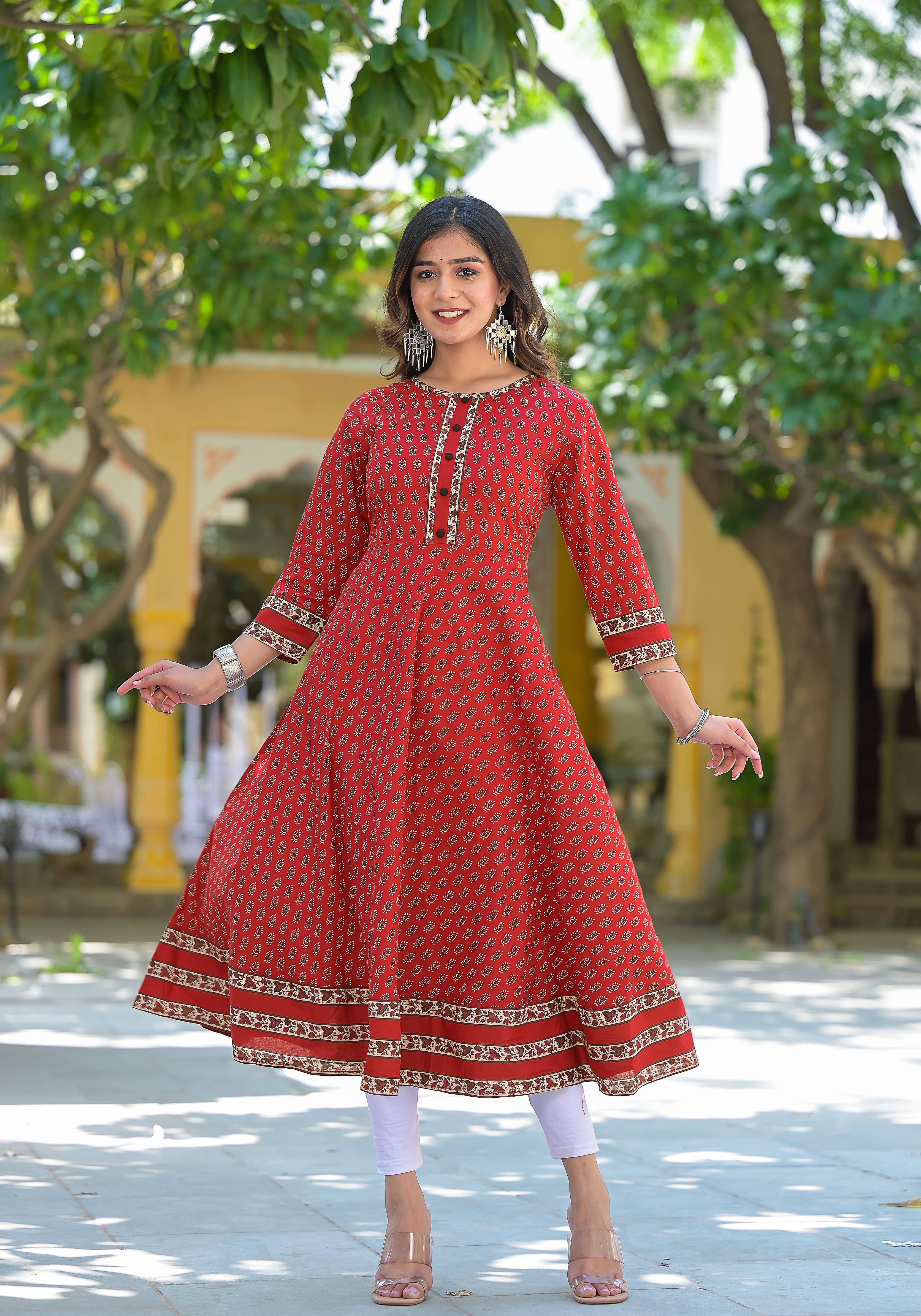 Yash Gallery Cotton Printed Anarkali Women's Kurti - Maroon ( Pack of 1 ) - Kurtis, Tunics | Buy online on ZillyBuy