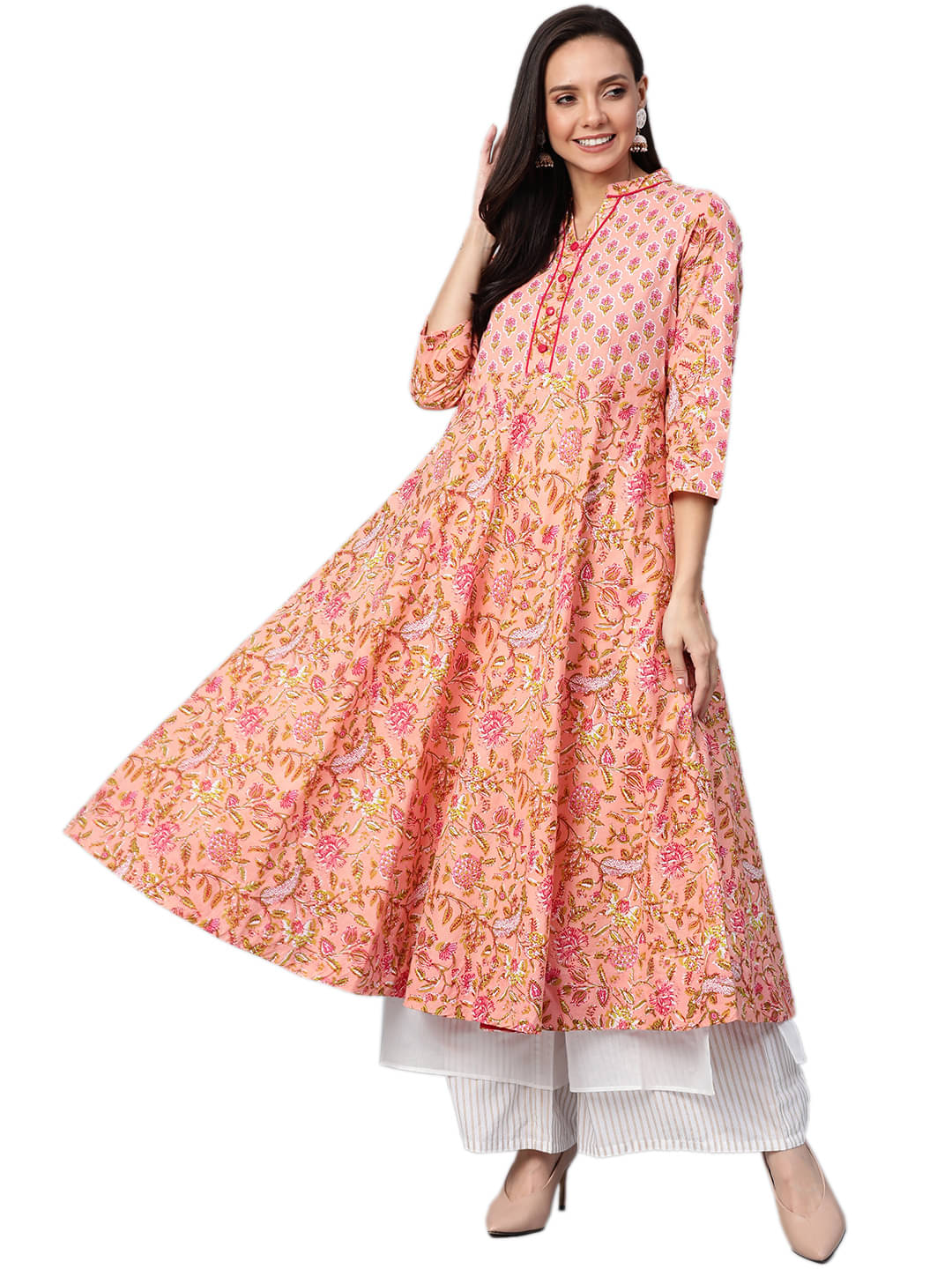 Yash Gallery Cotton Printed Anarkali Women's Kurti - Pink ( Pack of 1 ) Yash Gallery Cotton Printed Anarkali Women's Kurti - Pink ( Pack of 1 )