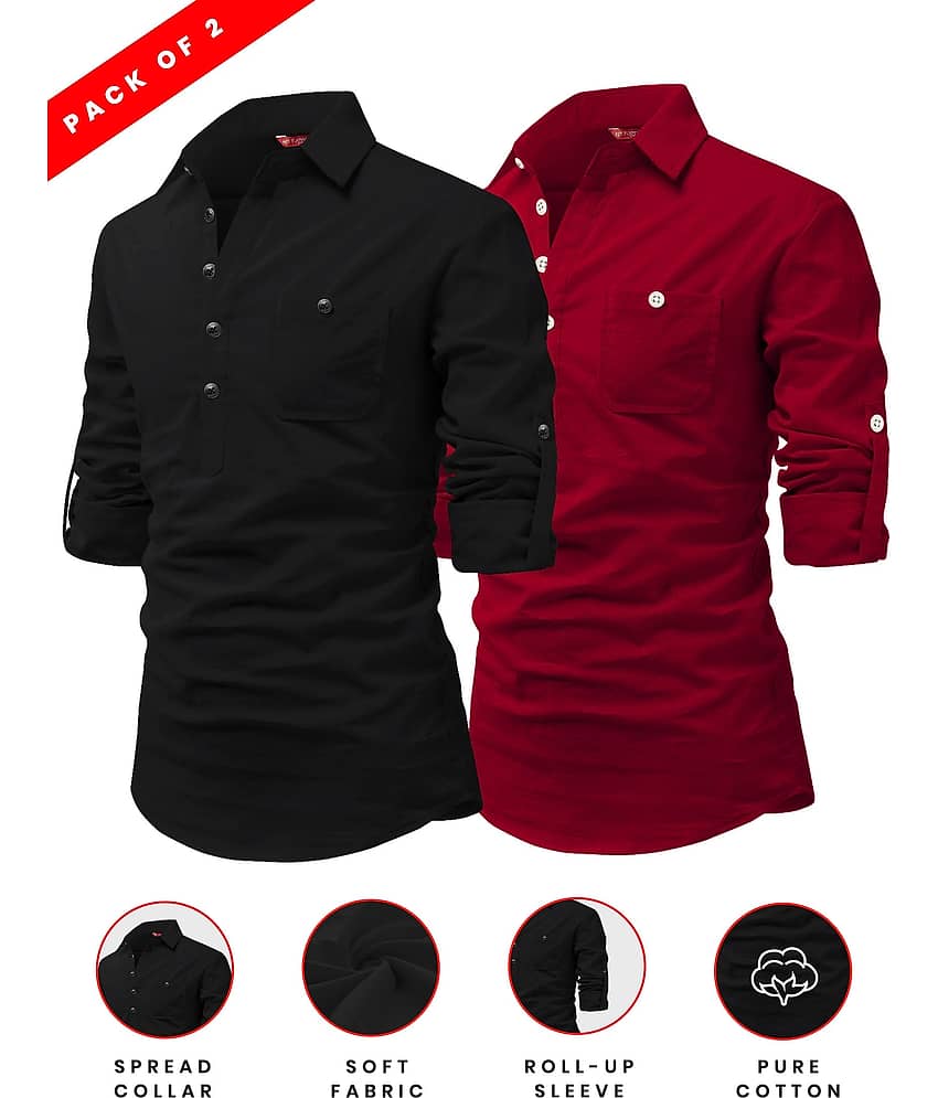 Yugnik Red Cotton Men's Shirt Style Kurta ( Pack of 2 ) - Kurtas & Kurta Sets | Buy online on ZillyBuy