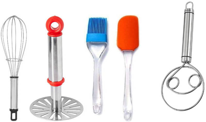     			omortex Multicolor Virgin Plastic Brush, Spatula, Whisk, Masher ( Set of 5 )