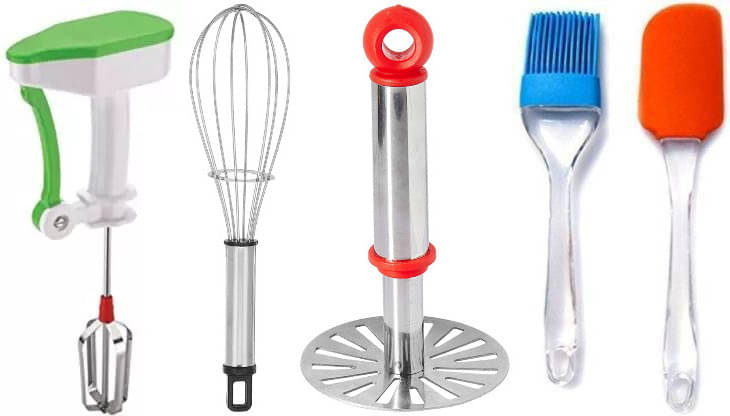 omortex Multicolor Virgin Plastic Masher Whisk Spatula & Brush ( Set of 5 ) omortex Multicolor Virgin Plastic Masher Whisk Spatula & Brush ( Set of 5 )