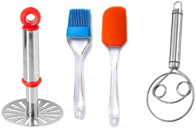 omortex Multicolor Virgin Plastic Masher Spatula,oil brush & Aatamaker ( Set of 4 ) omortex Multicolor Virgin Plastic Masher Spatula,oil brush & Aatamaker ( Set of 4 )