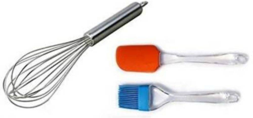 omortex Multicolor Virgin Plastic Spatula, Brush and Stainless Steel Whisker ( Set of 3 ) omortex Multicolor Virgin Plastic Spatula, Brush and Stainless Steel Whisker ( Set of 3 )