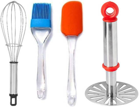     			omortex Multicolor Virgin Plastic Whisk, Masher, Spatula, Brush ( Set of 4 )