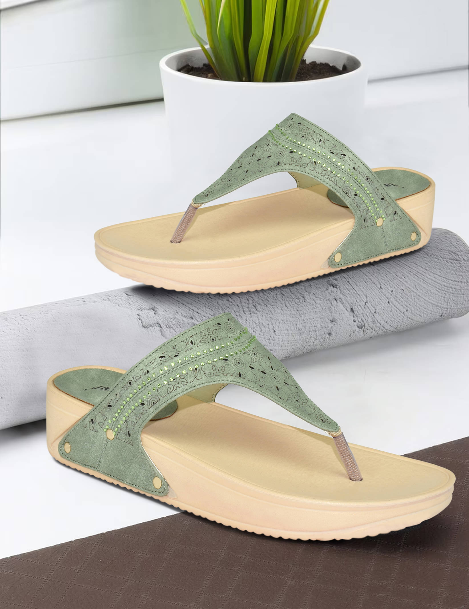     			Ajanta Green Women's Flats