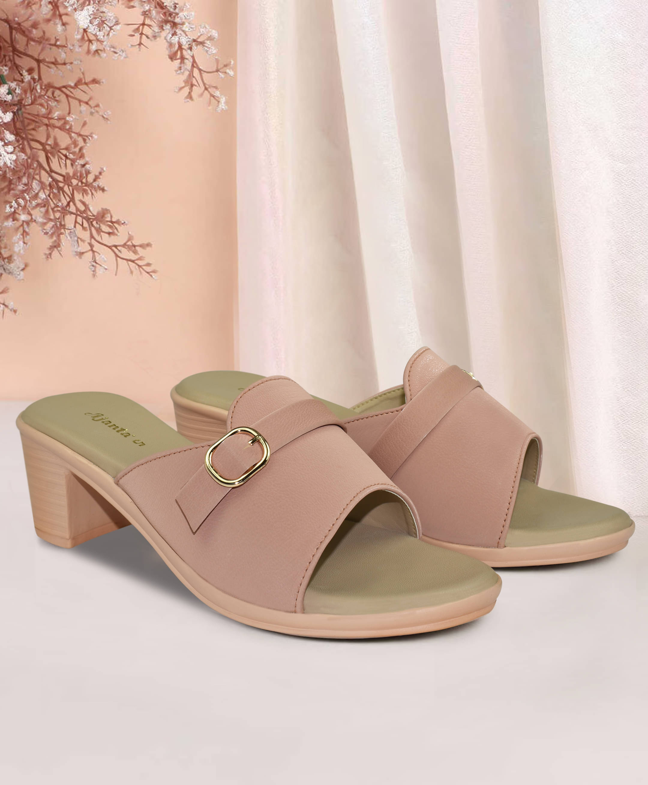     			Ajanta Peach Women's Slip On Heels