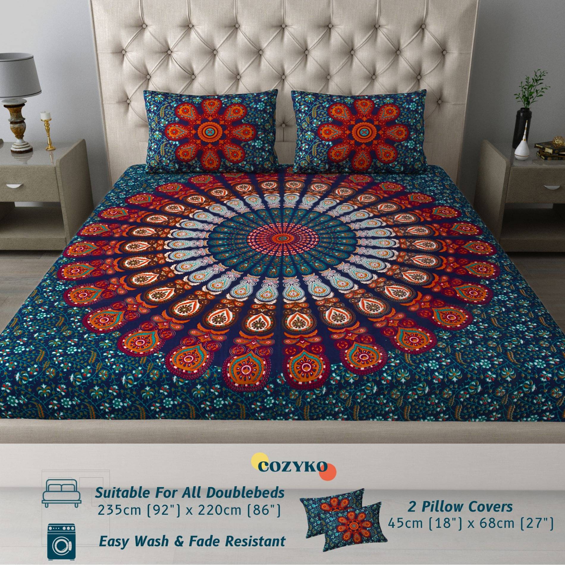     			COZYKO Cotton 1 Double Bedsheet with 2 Pillow Covers ( Brown )